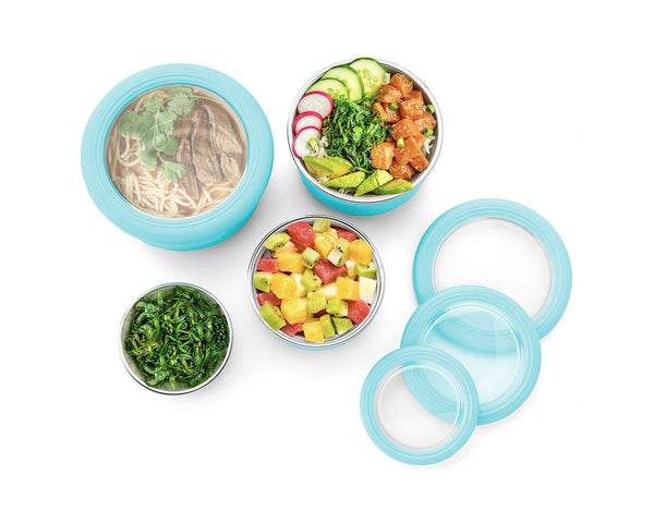 Leak Proof Lunch Box Set – 4 Pack Nesting Stainless Steel Metal Storage Food Containers for Adult or Kids – BPA Toxin Free for Work or Healthy School Lunches.Transparent Lid and Silicone Grip Base