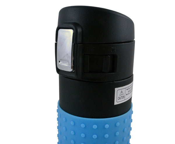 Stainless Steel Travel Mug - Vacuum Insulated - Coffee Mug - Silicone Sleeve and Lid Lock features.