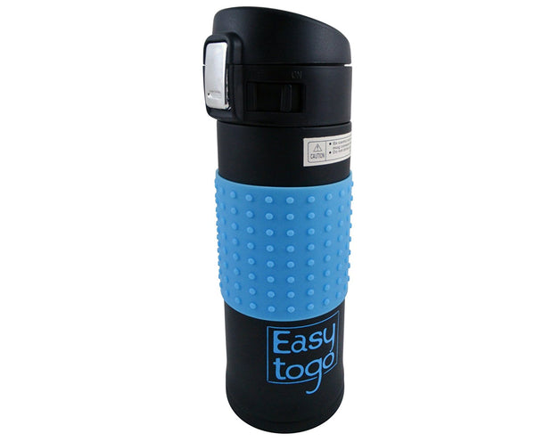 Stainless Steel Travel Mug - Vacuum Insulated - Coffee Mug - Silicone Sleeve and Lid Lock features.