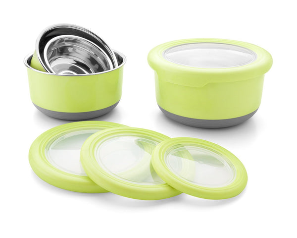 Leak Proof Lunch Box Set – 4 Pack Nesting Stainless Steel Metal Storage Food Containers for Adult or Kids – BPA Toxin Free for Work or Healthy School Lunches.Transparent Lid and Silicone Grip Base